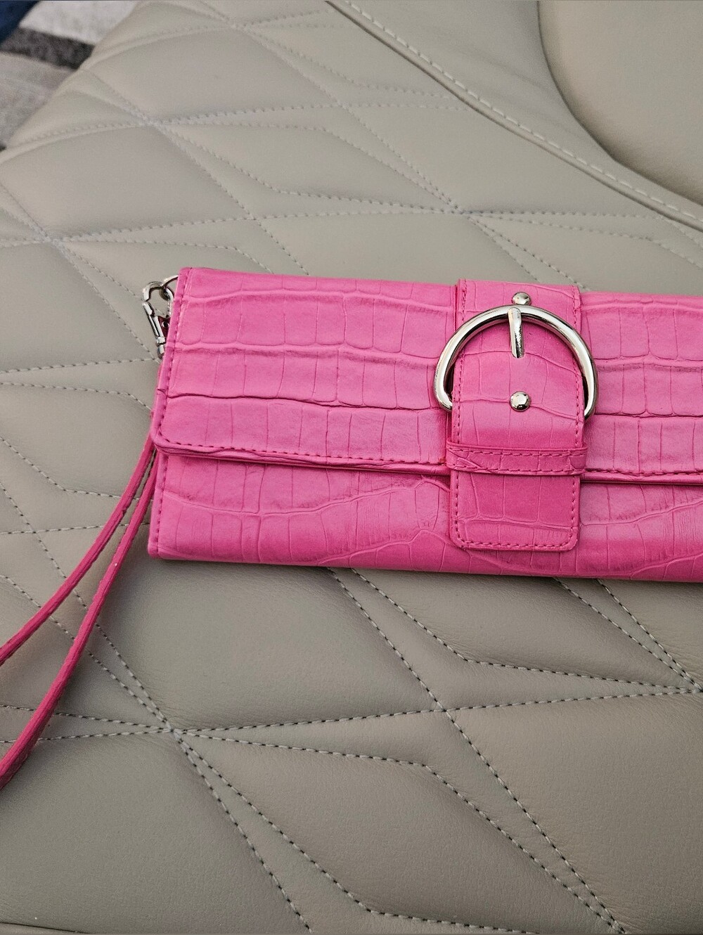 Pink Croc-Embossed Wristlet Clutch
